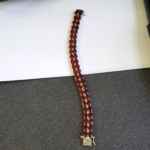 Sterling Silver 925 Garnet Tennis Bracelet - Picture 2 of 12